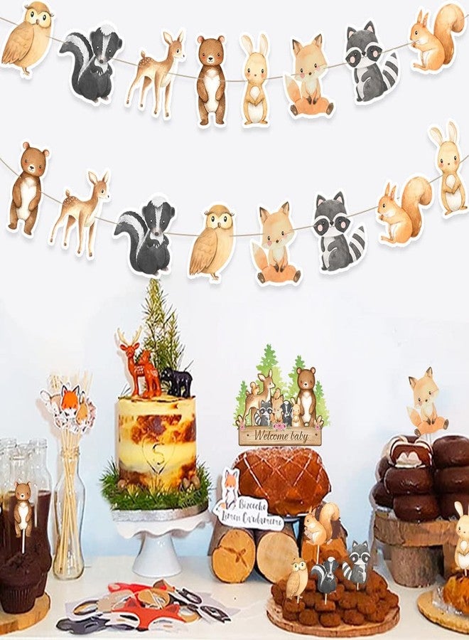 Aukolass Woodland Animals Banner Baby Shower Woodland Creatures Theme Boys Girls Birthday Party Supplies - Image 2